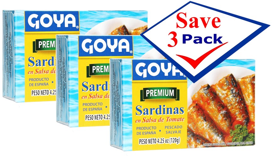 Goya Sardines in Tomato Sauce- Sardinas 4.25 Oz Pack of 3